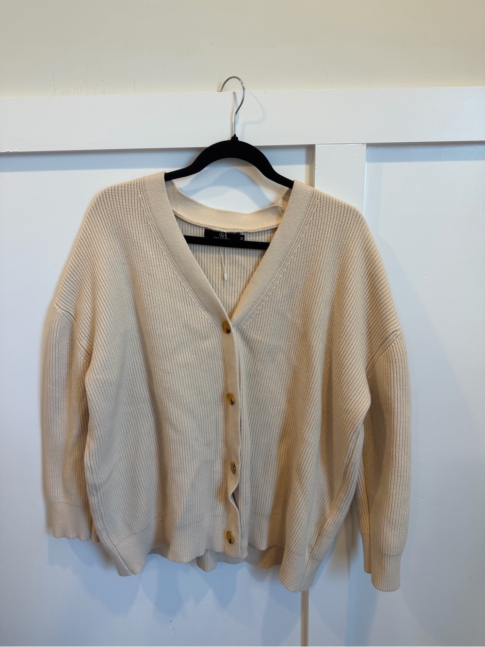 Cream Button-Front Ribbed Cardigan Sweater - Picture 2 of 5